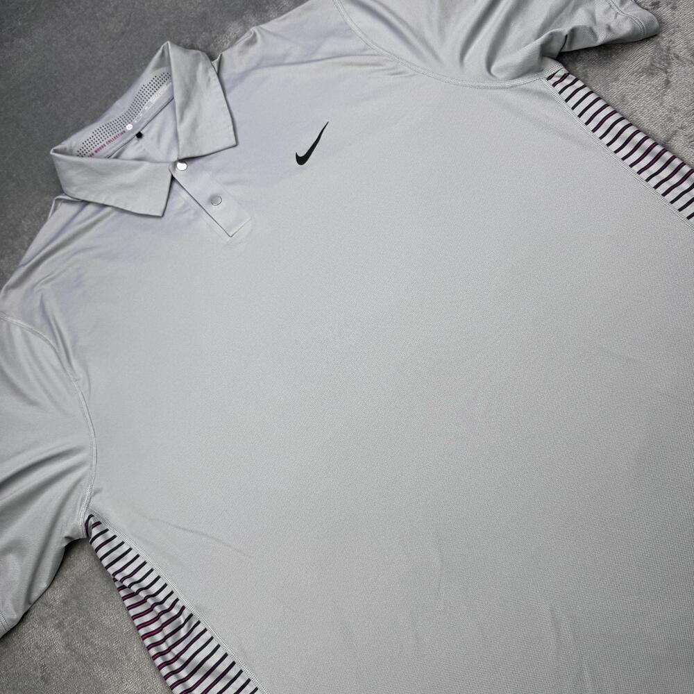 Nike Tiger Woods Collection Shirt Mens XL Gray Pink Dri-Fit Golf Polo Striped